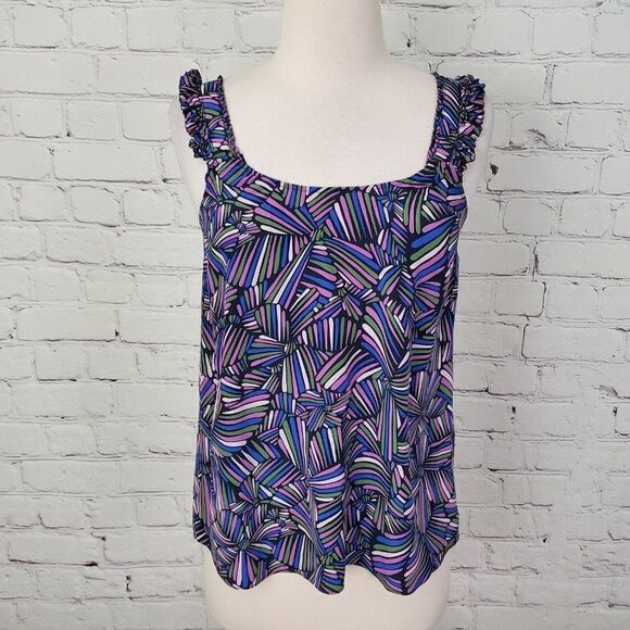 Marc By Marc Jacobs Ruffle Strap Blouse Top Geometric Print Sleeveless XS - Picture 2 of 9